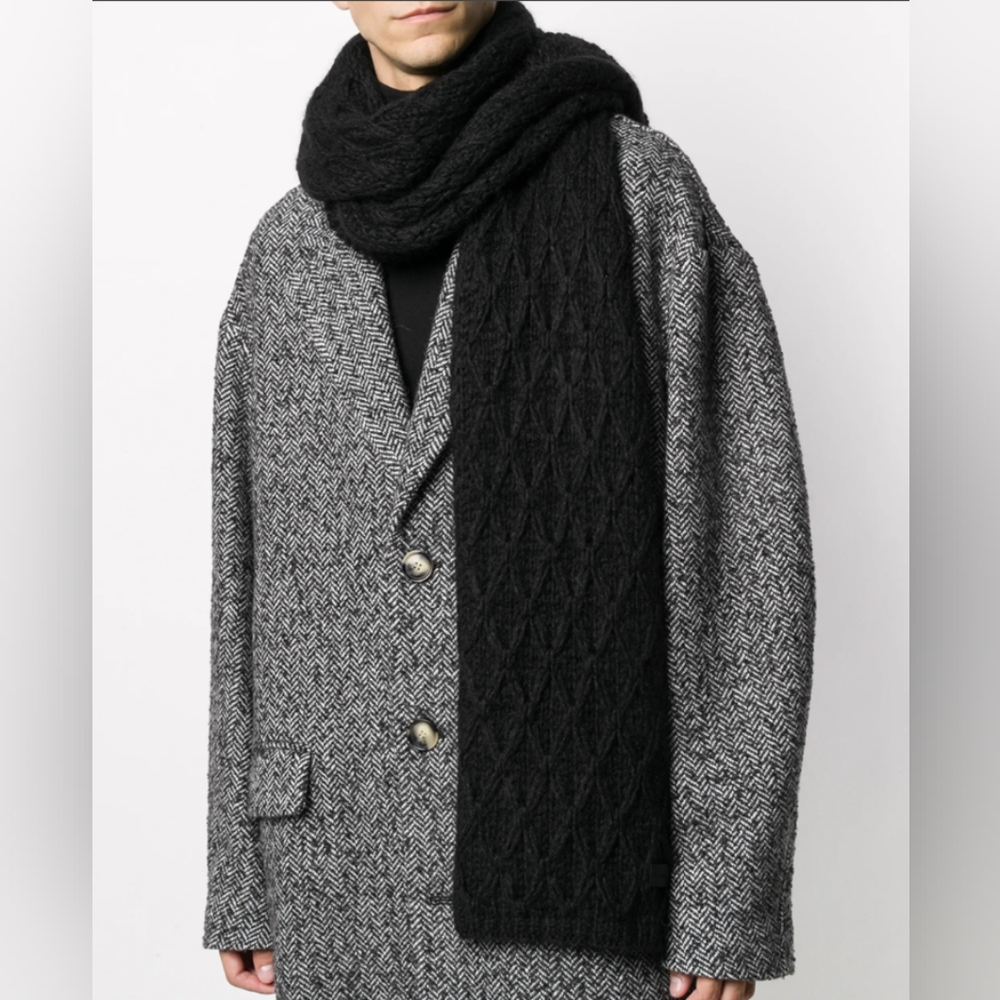 Saint Laurent (YSL) Wool/Mohair/Alpaca Diamond Cable Knit Scarf
